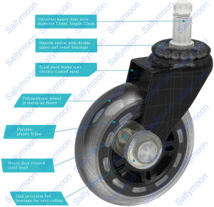 5pcs Office Chair Caster Roller [In Stock/Fast Shipping]MOON Newly Designed Polyurethane Wheel Profile Set of 5pcs Office Chair Roller Replacement