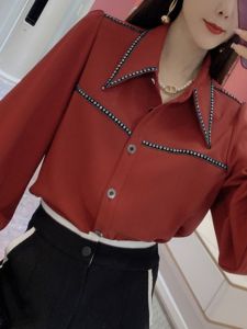 French Elegant Long Sleeve Shirt Spring New Style Womens Fashionable Unique Top High End Luxury Polo Collar Loose Fit Shirt