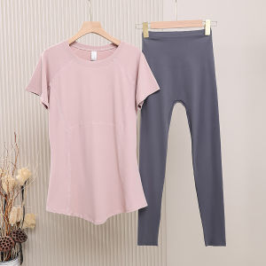 Lightweight Loose Yoga Fitness Set for Women Short Sleeve Long Pants Breathable Summer Sportswear Popular Trendy Badminton Suit