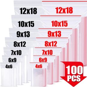 100Pcs Clear Thickened Plastic Bag Zipper Sealing Bags Storage Bag for Food Candy Packing Bag Jewelry Bag