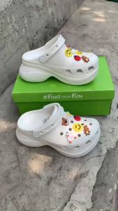 Dép Cross Classic Sandal Crush 2 Clog nữ đế cao 7cm tặng 12 JIB NGẪU NHIÊN Xinh Xắn. Dép sục Crocs nữ đế cao 7Cm kem - Kimngansg