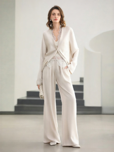 COCOBELLA | Old Money Style Silk Lustrous White Loose Palazzo Pants
