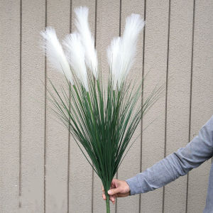 หญ้าเทียมกกก้านเดี่ยวพืชสีเขียวปลอมเหมือนจริงของตกแต่งงานแต่งงานในบ้าน