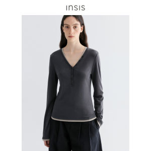 INSIS FEMME | Summer New Style Single-button V-neck Faux Layer Long Sleeve Top
