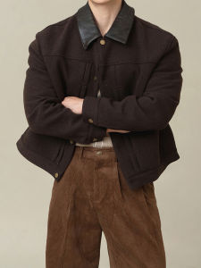 DAVID&ME | Leather Collar Splicing Mens Jacket Blazer