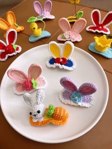🇸🇬(SG)Children’s 3D handmade knitted bunny ears cute hair clip finished product