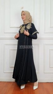 Grosiran - Gamis Abaya Hitam Terbaru Jersey Mix Ceruti Aplikasi Mote Hawa 719
