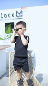setelan anak cowo cewe model black stripe