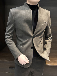 Mens Woolen Suit Jacket Casual Wedding Dress New Chinese National Style Autumn Winter Cool Leisure West Suit Set Fashion Urban Youth