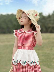 YOEHYAUL | Áo Blouse cổ bèo Vintage phong cách Gingham ren vá