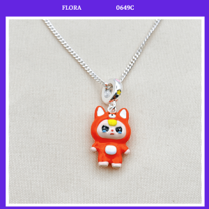 FLORA 0649C - [Có bán lẻ] Dây chuyền bạc S925 charm hình Baby Three hình cáo màu cam dành cho bé gái