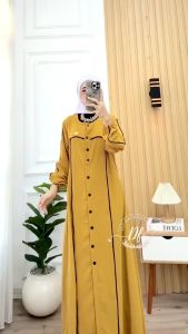 Gamis Lebaran 2025 KIRANA Dress Gamis Crinkle Airflow Busui Kancing Depan Ld 120
