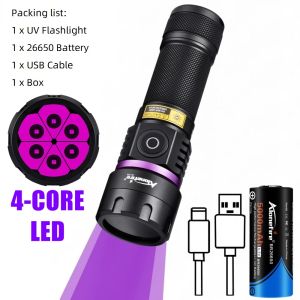 120W Powerful 6x365nm UV LED Flashlight Black Light Cat Dog Urine Stain Tinea Ore Money Scorpion Marker Fluorescence Lamp