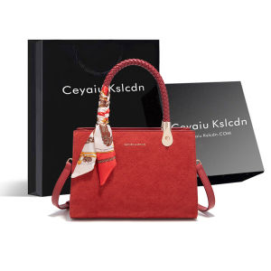 Red Wedding Handbag for Women New 2025 Daily Use Large Capacity Soft Leather Crossbody Shoulder Bag with Silk Scarf by CEYAIU