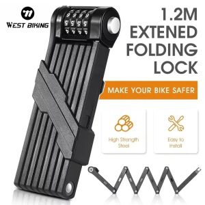 WEST BIKING Bicycle Folding Chain Lock Anti Theft Combination Lock Heavy Duty Safety Motorcycle MTB Road Cycling Electric Lock