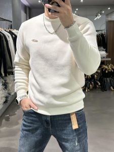 High-End Double-Sided Fleece Hoodie Mens round Neck Thickened Fleece Lined Sweatshirt Youth Trendy Polyester Spandex Blend