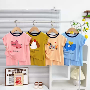 Bộ Quần Áo Trẻ Em Tay Ngắn Quần Lửng Vải Thun Lạnh NATUCO Mềm Mát  In Hình Động Vật Đáng Yêu Cho Bé 8-29kg Mặc Hè TN-013