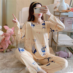 Bộ Đồ Ngủ Dài Tay Cotton Pha Trộn Mùa Xuân Thu Cho Nữ Bộ Đồ Mặc Nhà Thoải Mái Thoáng Khí in Họa Tiết Hoạt Hình