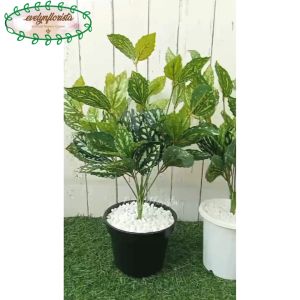 Pohon Artificial Daun Watermelon X9 Pot Dasar Hitam & Pot Yogaf Putih Dekorasi Meja Ruang Aesthetic