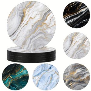 6Pcs 4 Inch Marble Veining Wooden Drink Coasters Set Round Absorbent Coasters Funny Coasters for Cold Drinks Wine Mugs Cups