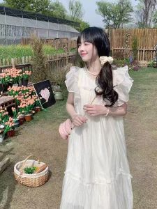 French Sweetened Ageless A-Line Dress Womens Design Sensation Fashionable Fairy Tale Pure Desire Long Skirt with Fly Sleeve