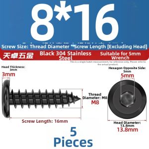 TIANZHUOJINSHU | Black 304 Stainless Steel Hex Socket Self-Tapping Screws