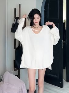 Laid-back Fashion U-Neck Long Sleeve T-Shirt Womens Early Autumn New Style Mid-Length Loose Base Shirt Commute Style Summer