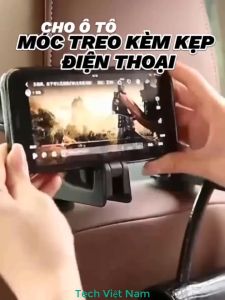 Móc treo đồ trong xe Ô Tô kiêm kẹp đỡ điện thoại cài tựa đầu sau ghế ô tô xe hơi - Thiết kế mới có chốt cài kim loại chắc chắn( số lượng 1 chiếc)