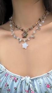 Ingemark | Boho Kpop Colorful Irregular Natural Stone Hollow Star Pendant Choker Necklace Women Goth Beads Chain Y2K Jewelry Accessorie New