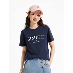 Hotwind Womens Short Sleeve T-Shirt Cotton Letter Print Loose Casual Summer New Style Korean Version Straight Cut Top