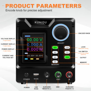 KUAIQU High Power DC Regulated Power Supply 30V 5A 10A 60V 120V 3A 200V 300V Programmable Switching Power Supply RS232/USB Port Software Connect PC Regulated Lab Bench Power Supply
