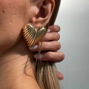 Ingemark | Ingemark 1 Pair Punk Exaggerated Large Love Heart Stud Earrings Women Vintage Irregular Metal Stripes Earring Party Jewelry