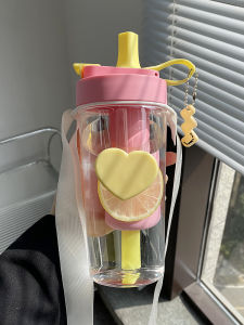 แก้วน้ำพลาสติกแบบมีที่ใส่น้ำดื่มแบบมีที่ดื่มตรงพร้อมฝาปิด ที่ใส่ชา ที่ดื่มได้ตลอดทั้งปี สำหรับผู้หญิง วัยรุ่น นักเรียน นักศึกษา