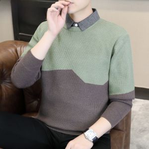 HENGYUANXIANG | เสื้อสเวตเตอร์คอโปโลหนาสำหรับผู้ชาย เสื้อชั้นในแบบหนา อบอุ่น แฟชั่นฤดูใบไม้ร่วง/ฤดูหนาว เสื้อผ้าทำงาน ผ้าฝ้ายผสม