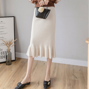 New plus Size Knitted Long Fish Tail Skirt High Waist Womens Fashion Autumn Winter Half Body Skirts Trendy Style Wool Blend