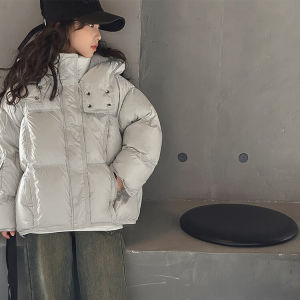 Girls down Jacket Thickened Winter Coat White Duck Feather Bread Style Childrens Outerwear Korean Style Loose Fit Warmth