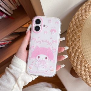 Sanrio | Ốp Điện Thoại iPhone 17 Pro Max 16 Pro Max 15 Pro Cao Cấp My Melody Màu Hồng Khuyến Mãi Kèm Dây Đeo Tay Chống Sốc Chất Liệu Silicon Dễ Thương