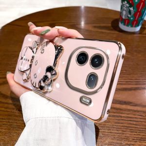 Applicable to vivoiQOO12 mobile phone case electroplating KT cat bracket makeup mirror iQOO12Pro silicone soft case protector h2607069