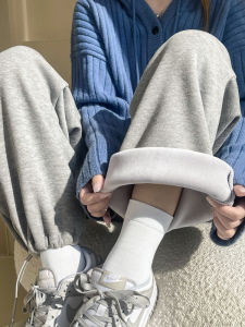 Womens Fleece Lined Sports Pants High Waist Wide Leg Casual American Style Autumn Winter Fashion plus Size Trousers