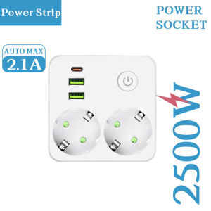EU Plug Power Strip with 2 AC Outlets +2 USB+1 Type-C Ports Wall Charger Power Socket Adapter charger Network Filter Adapter