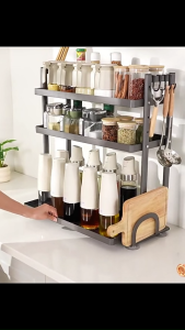 GSLife Pull Out Stainless Steel Spice Rack - Kitchen Cabinet Organizer Rak Rempah with Condiment Jars Seasoner Rack Utensils Holder Bottle Shelf Spice Container Storage Rack
