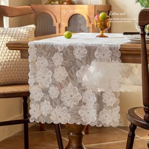 Vintage Sheer Lace Embroidered Table Runner for Fall Thanksgiving Banquet Dining Table Christmas Wedding Party Home Decoration