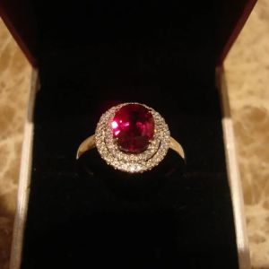 Exquisite S925 Silver Ring with Large Round Ruby and Diamond Setting