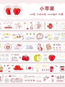 Daily Decorative Tape Small Apple Cute Text Three Flower Cat Community Tape Medium Adhesive Strength Paper Pet Indoor Use
