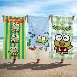 Sanrio | Cute K-Keroppi Towel Beach Shower Bath Travel Lightweight Skin Friendly for Pool Camping Cruise Summer