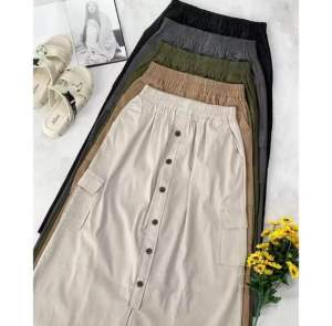 SCENTIFIC FEMME - Rok Cargo Skrit Wanita Korean Style Rok Kancing Twill Combed Street