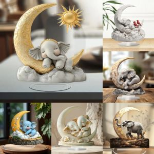 Cute Elephant & Moon 2D Flat Acrylic Table Decoration HomeOfficeCaferoomStudiodisplay Case Ornament Desktop Gift Kit Sign
