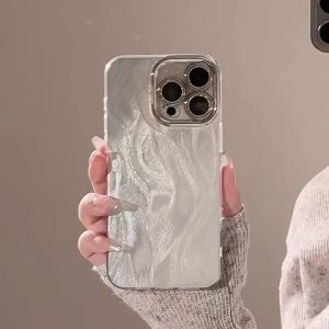 Premium Feather Laser Silver Phone Case for iPhone 17 AIR 16 Pro Max 15 14 13 12 11 White Feather Stylish Diamond Star Shockproof Cover