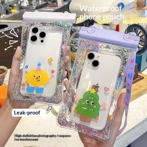 Waterproof Phone Case Bag Underwater Touch Screen Phone Bag Wiith Lanyard Floating Airbag Beach Travel Phone Case Pouch Sealed Mobile Phone Case