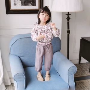 WANDER ชูดเช็ตเด็กผญ เสื้อแขนยาวเด็ก การออกแบบดอกไม้แฟชั่น ชูดกางเกงขายาวเด็กหญิงแขนยาว 23720